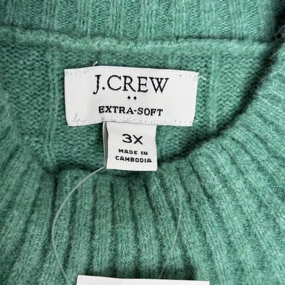 J Crew Sweater Womens 3X Green Soft Cable Knit Pullover Wool Blend Winter NEW - Picture 2 of 5